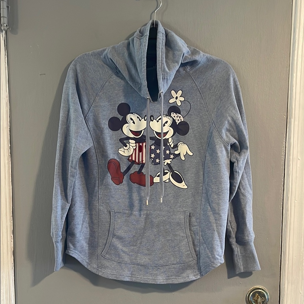 Disney Parks USA Mickey Minnie Mouse Cowl Neck Sweatshirt Blue Women’s Size S